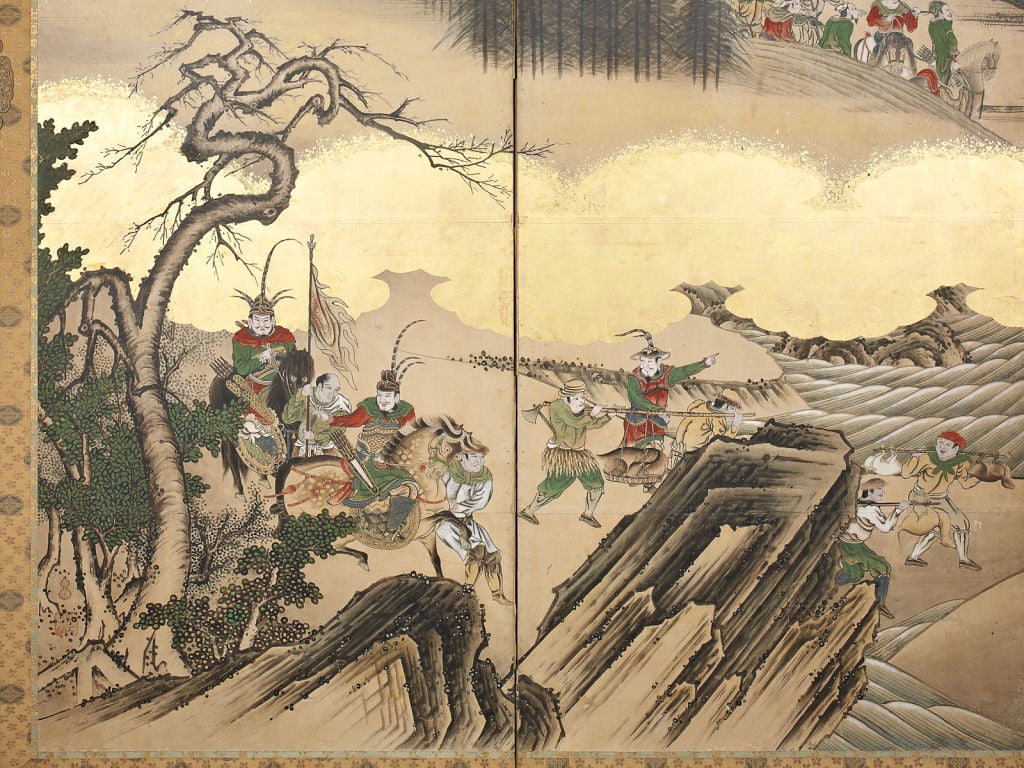 A pair of six-panel Japanese screens (byobu) For Sale 2