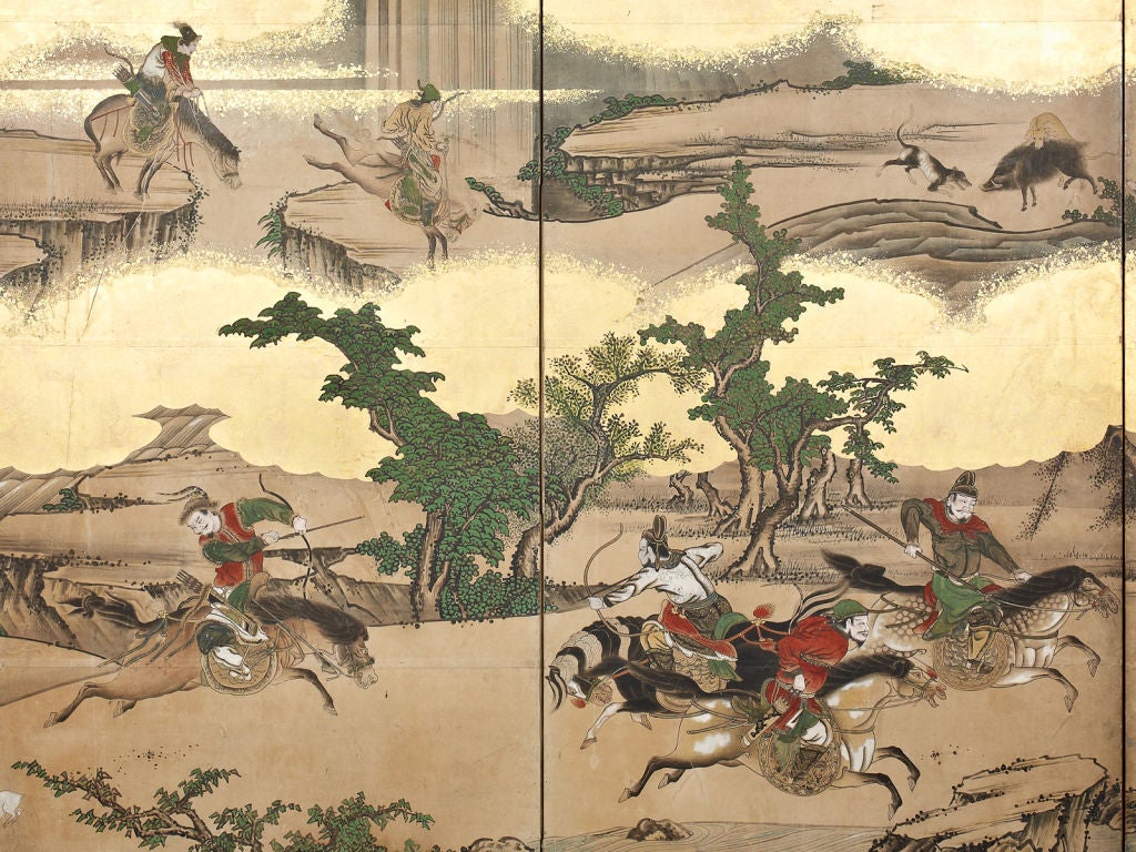 A pair of six-panel Japanese screens (byobu) For Sale 3