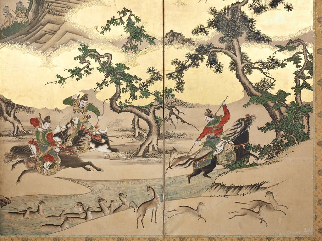 A pair of six-panel Japanese screens (byobu) For Sale 4