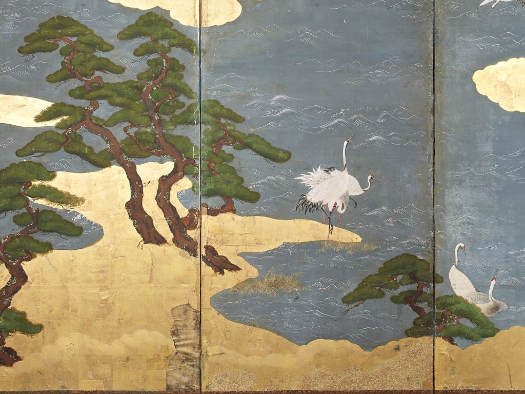 19th Century A pair of six-panel Japanese screens (byobu) For Sale