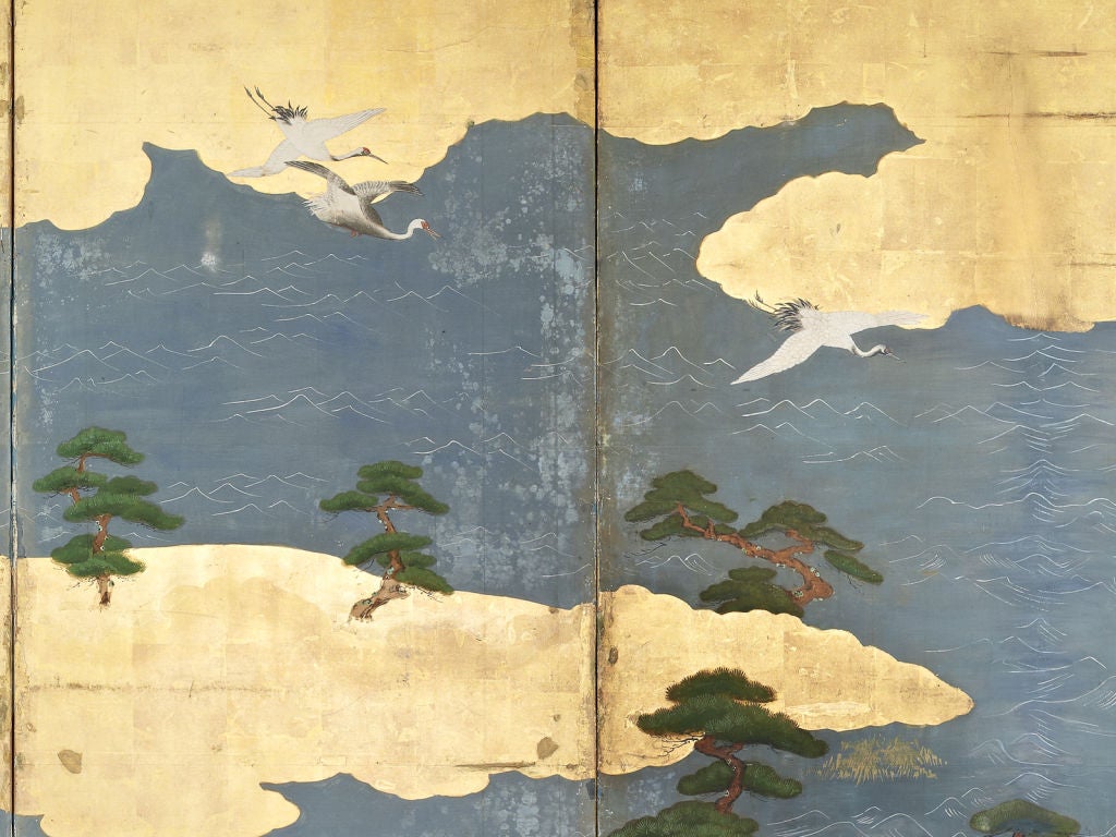 A pair of six-panel Japanese screens (byobu) For Sale 3