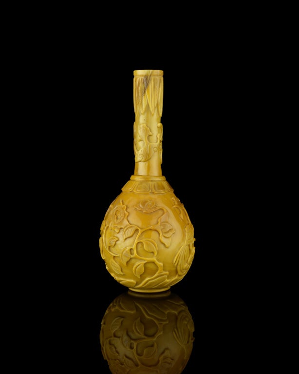 Small Brownish-Yellow Glass Bottle Vase In Excellent Condition In Winter Park, FL