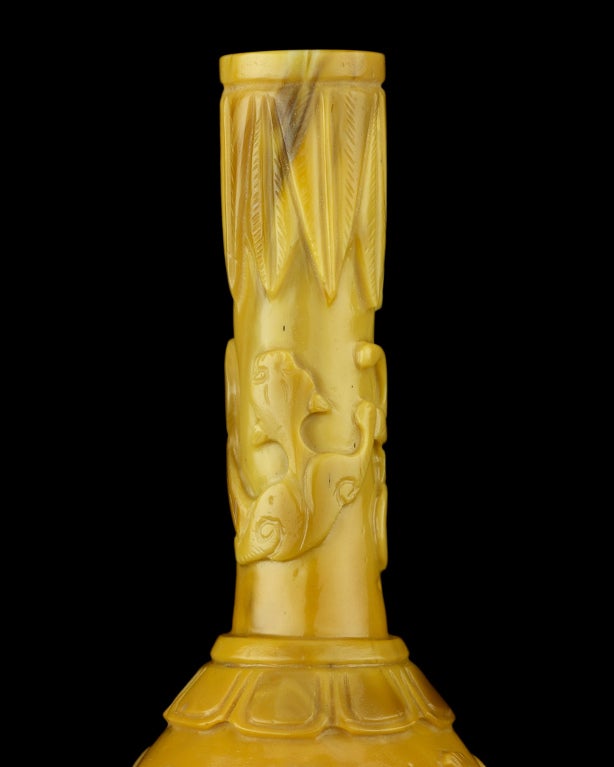 18th Century and Earlier Small Brownish-Yellow Glass Bottle Vase