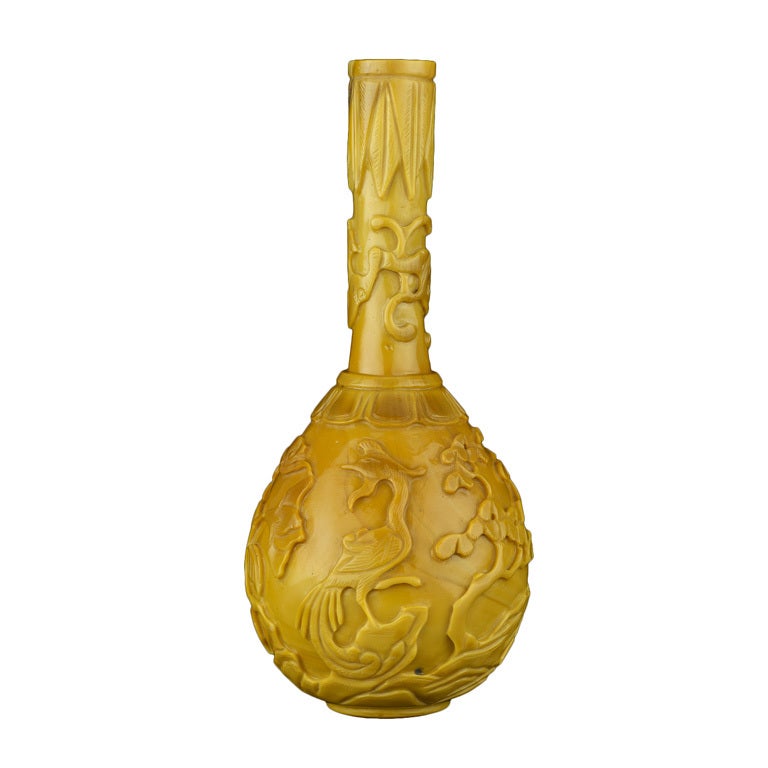 Small Brownish-Yellow Glass Bottle Vase