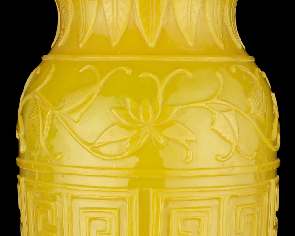 Large Yellow Glass Vase In Excellent Condition In Winter Park, FL