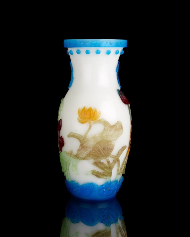 Multicolor-Overlay on White Glass Vase 2
