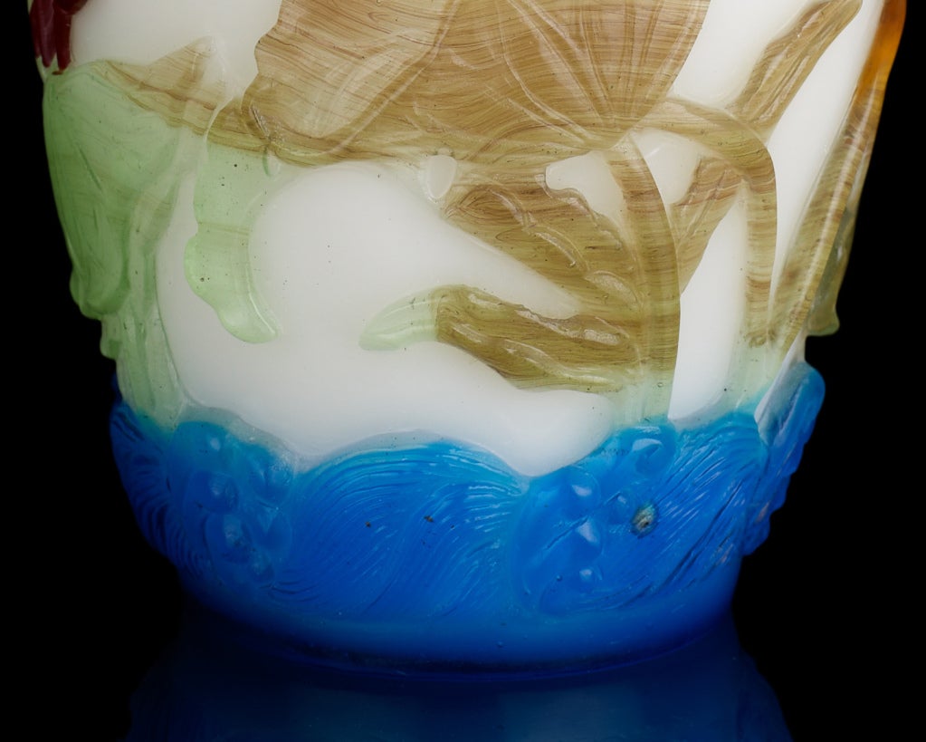 Multicolor-Overlay on White Glass Vase 4