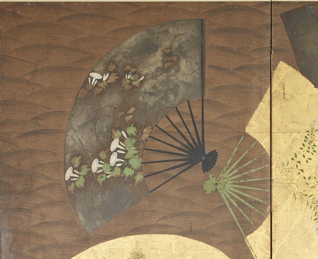 19th Century A pair of six-panel Japanese screens (byobu)