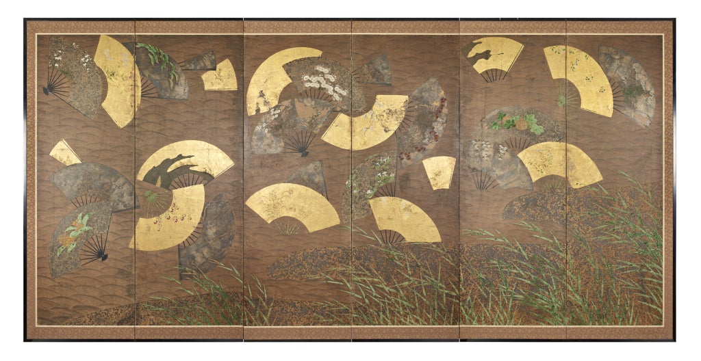 A pair of six-panel Japanese screens (byobu) 2