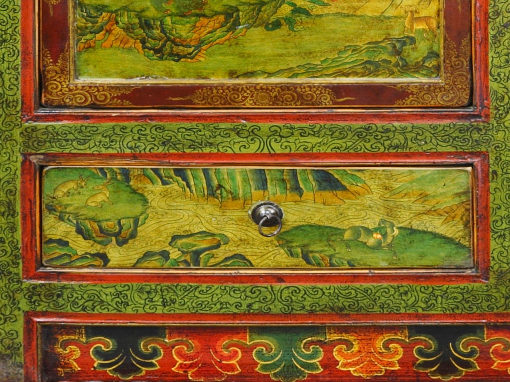 Chinese A finely hand painted Tibetan buffet style cabinet