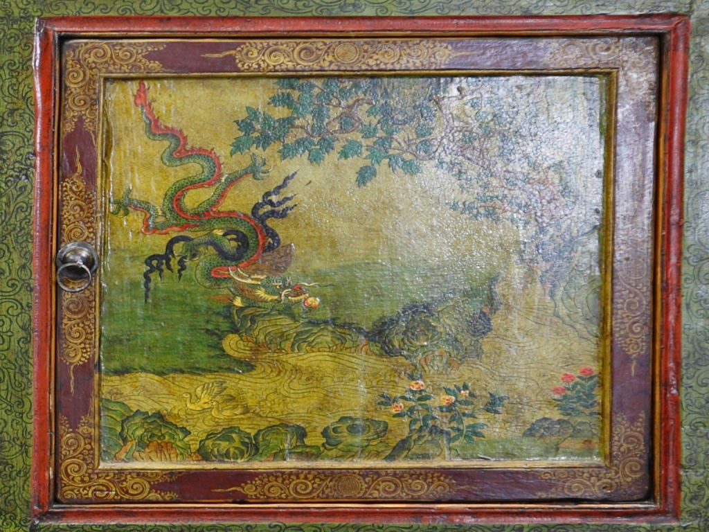 A finely hand painted Tibetan buffet style cabinet 2