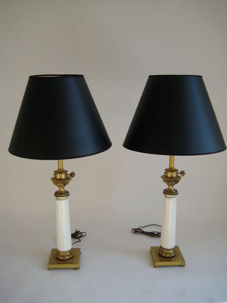 Pair of Mid-Century Stiffel Table Lamps Ornate Brass and Ceramic 1