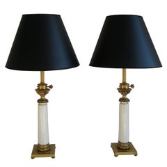 Pair of Mid-Century Stiffel Table Lamps Ornate Brass and Ceramic