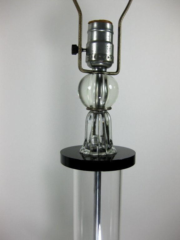 Pair of 1940s Mid Century Lucite and Glass Table Lamps For Sale 2