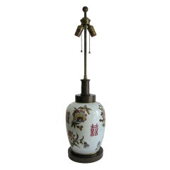 Mid Century Chinese Hand Painted Porcelain Table Lamp 8