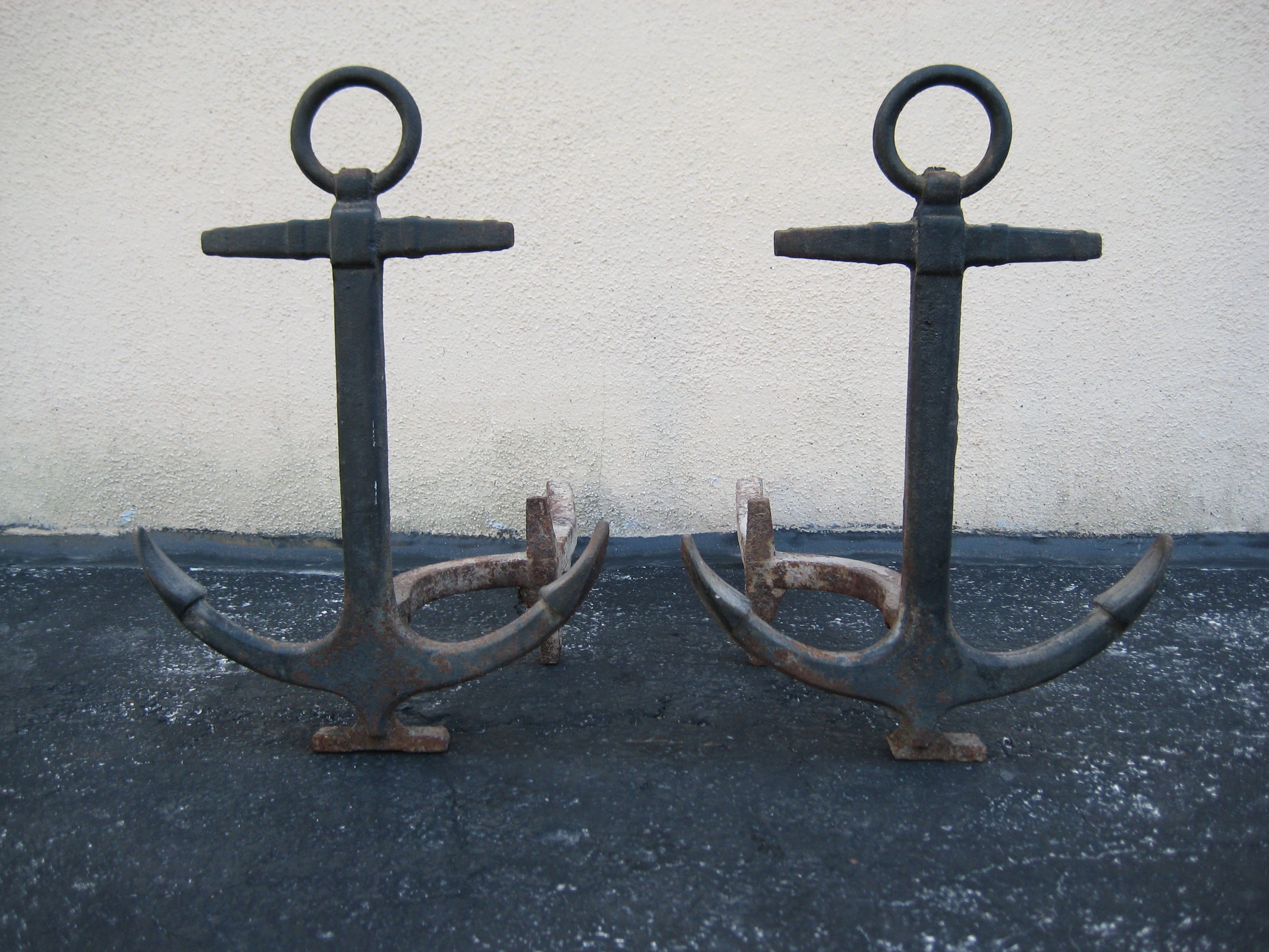 19th Century Rustic Antique Anchor Andirons