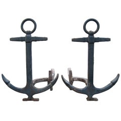 19th Century Rustic Antique Anchor Andirons