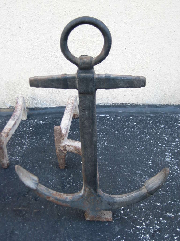 19th Century Rustic Antique Anchor Andirons In Good Condition In New York, NY