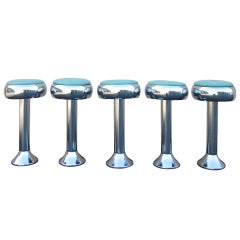 Set of Five Art Deco Counter Stools or Barstools, Diner Style