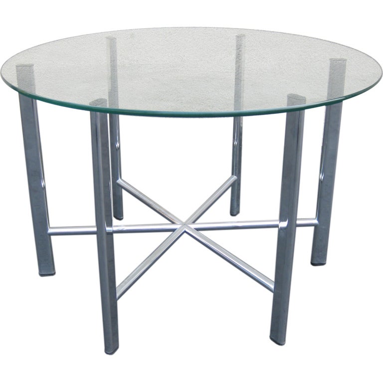 1970s Chrome and Glass Round Coffee or End Table For Sale