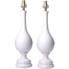 Pair of Large White Glazed Ceramic Table Lamps 4