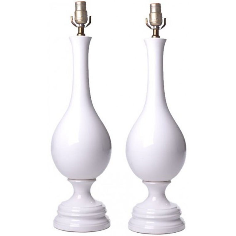 Pair of Large White Glazed Ceramic Table Lamps For Sale at 1stdibs
