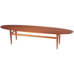 Mid Century Drexel Heritage Walnut Surfboard Coffee Table