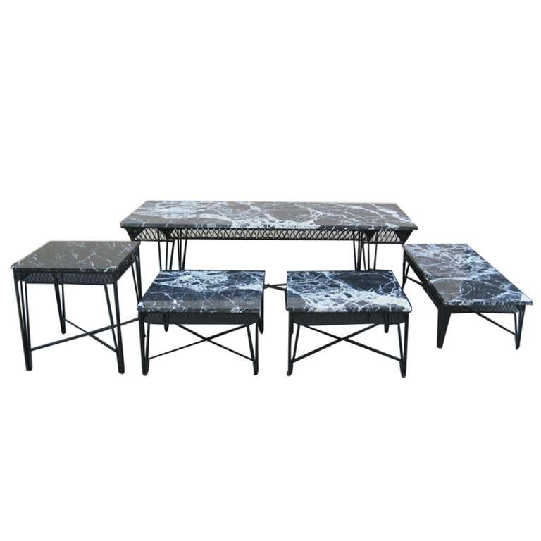Pair of Maurizio Tempestini for Salterini Marble Wrought Iron End Tables 2