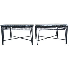 Pair of Maurizio Tempestini for Salterini Marble Wrought Iron End Tables