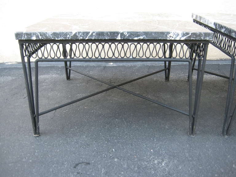 20th Century Pair of Maurizio Tempestini for Salterini Marble Wrought Iron End Tables