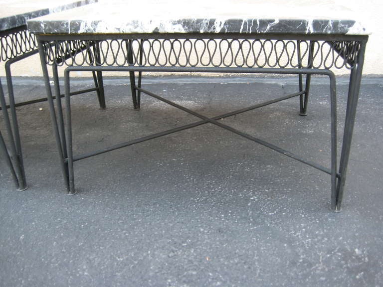 Pair of Maurizio Tempestini for Salterini Marble Wrought Iron End Tables 1