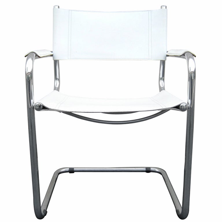 Marcel Breuer White Leather and Chrome Chair, Italy