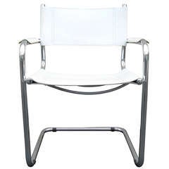 Marcel Breuer White Leather and Chrome Chair, Italy