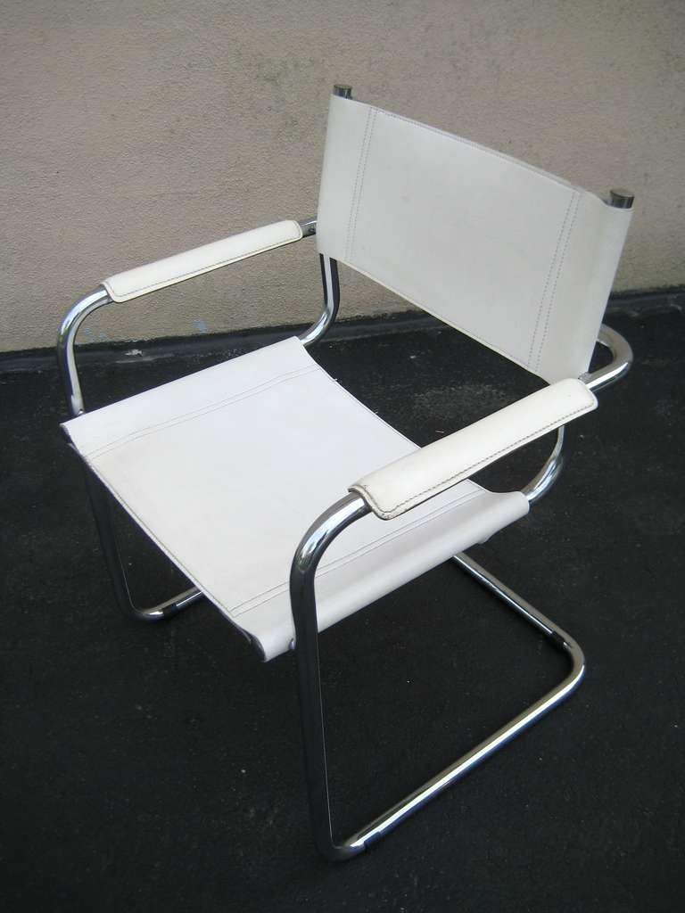 Italian Marcel Breuer White Leather and Chrome Chair, Italy