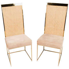 Pair of Milo Baughman Cane and Brass Chairs