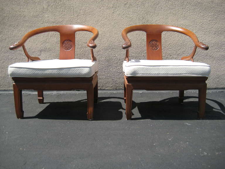 Mid-Century Pair of Chinese Teak Chairs In Excellent Condition In New York, NY
