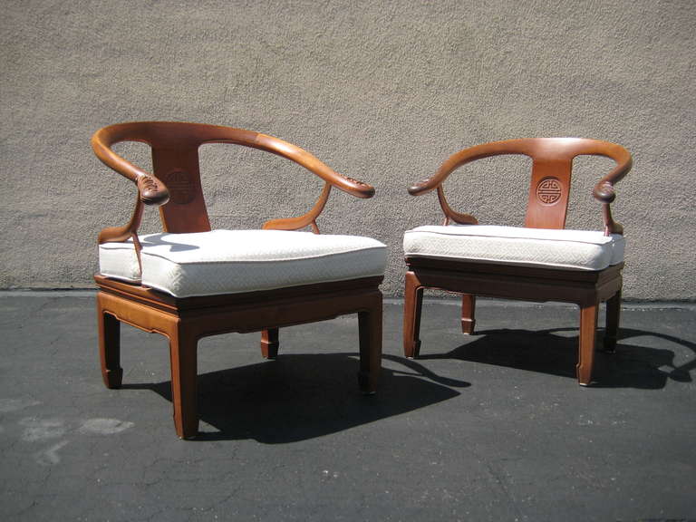 20th Century Mid-Century Pair of Chinese Teak Chairs