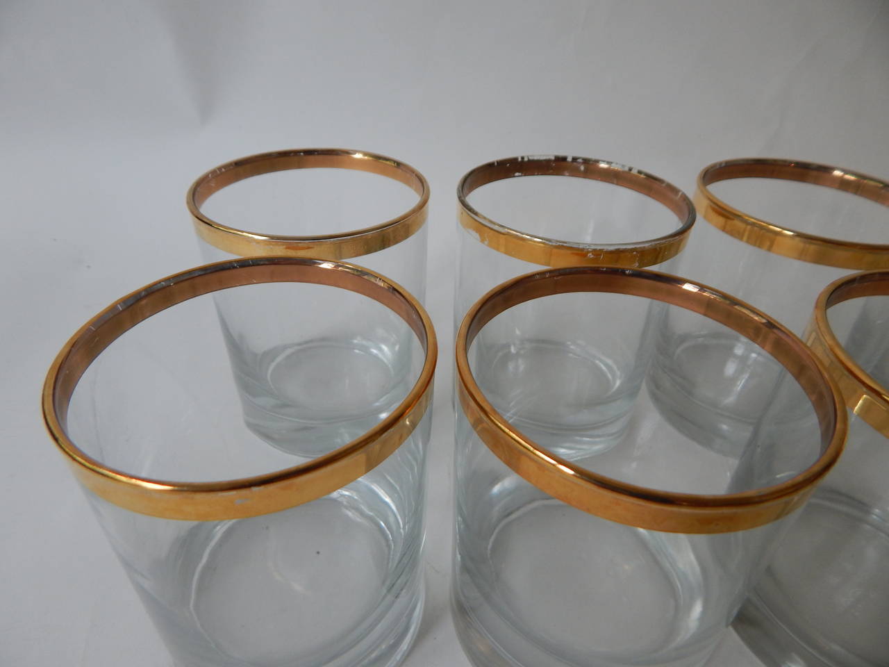 Mid-Century Modern Set of Eight Dorothy Thorpe Glasses with Gold Trim