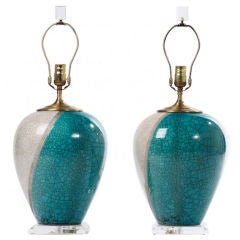 Pair of Marc Ward Ceramic and Lucite Table Lamps
