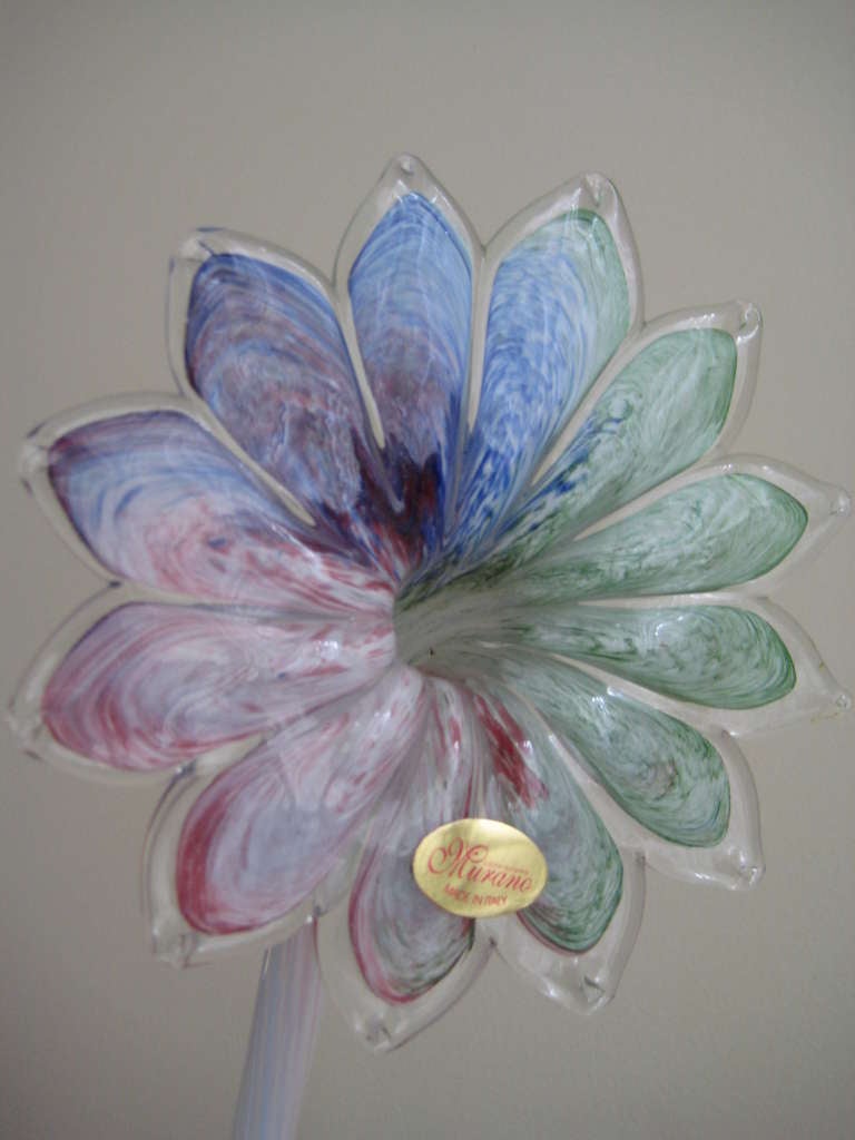 20th Century Two Murano Italy Long Stemmed Flowers