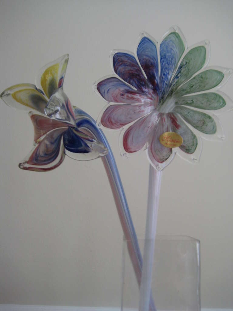 Two Murano Italy Long Stemmed Flowers 1