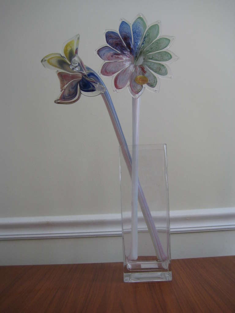 Two Murano Italy Long Stemmed Flowers 2