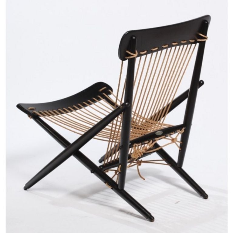Pair of rope chairs from 1950s, Japan. Metal tag/makers mark  
