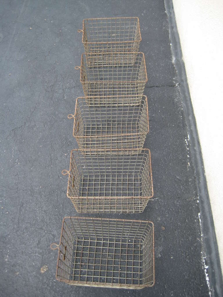 Antique Industrial Metal Locker Baskets For Sale 1