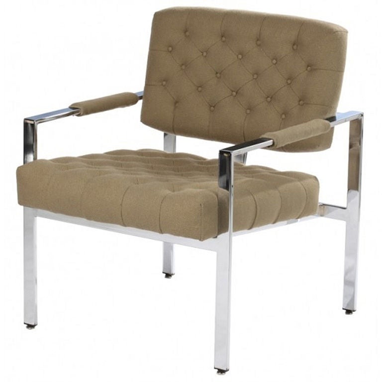 Milo Baughman for Thayer Coggin Mid Century Chrome Tufted Chair at 1stdibs