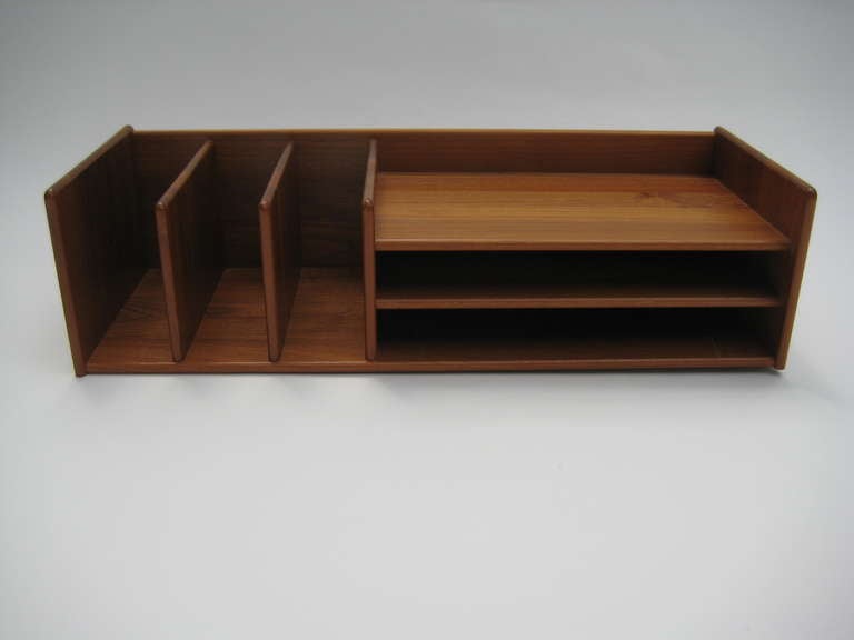 Mid-Century 1960s-1970s. Teak desk top organizer. Still retains original maker /marking sticker on bottom. Made in Denmark.