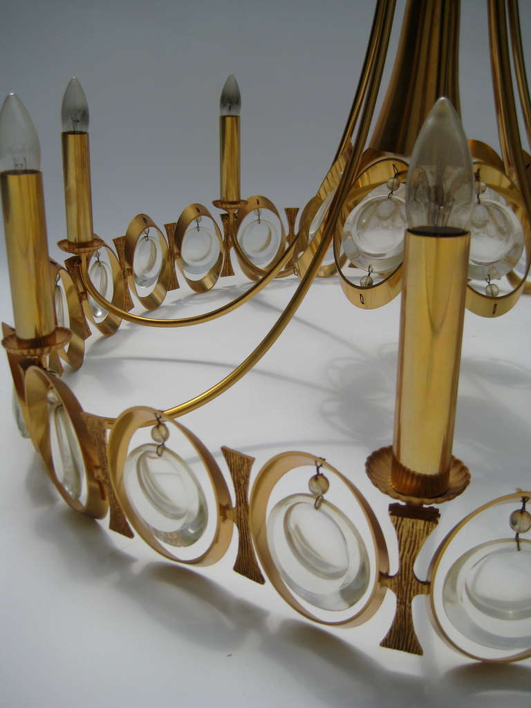 Brass Midcentury 1960 Crystal Chandelier by Palwa