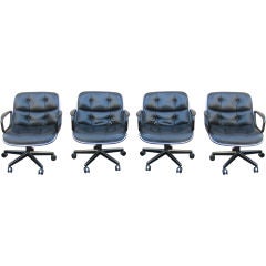 Vintage Set of 4 Charles Pollock for Knoll Black Leather Office Chairs