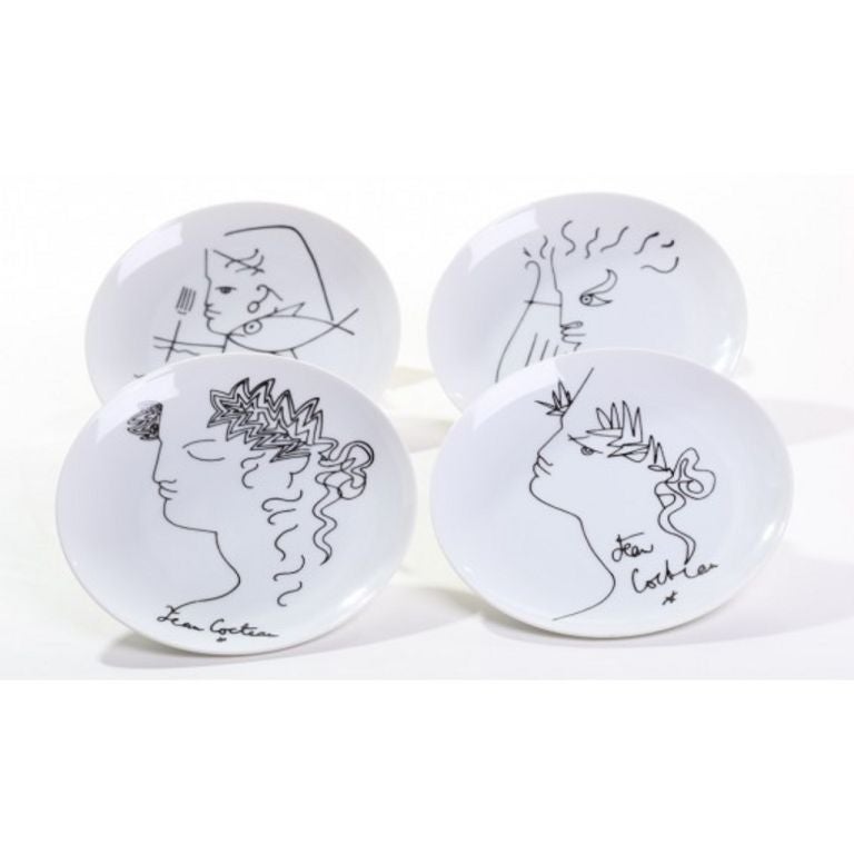 Porcelain Jean Cocteau for Limoge, France 1958 Set of 4 Plates
