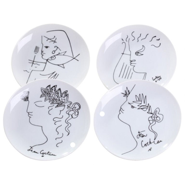 Jean Cocteau for Limoge, France 1958 Set of 4 Plates